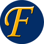 A stylized letter 'F' designed in blue and gold colors, showcasing a modern and elegant aesthetic.