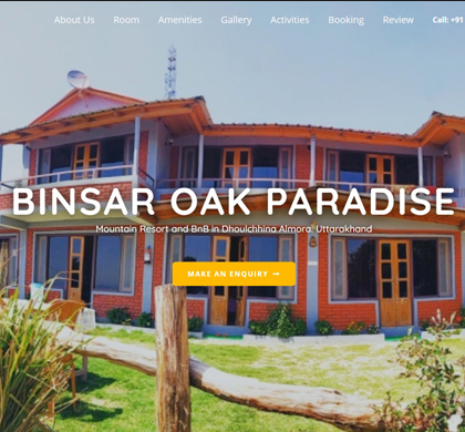 Travel website template for Binsar Oak Paradise displayed on a desktop, highlighting its user-friendly interface.