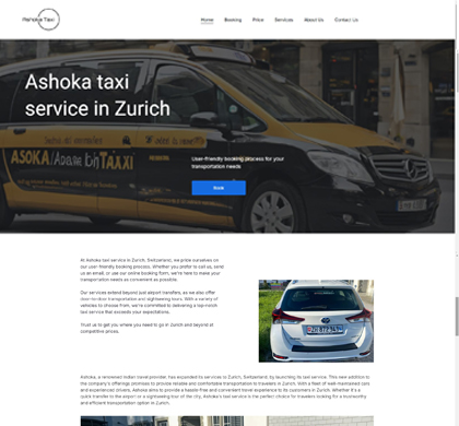 Website design showcasing Ashok Taxi Services in Zurich, featuring a modern layout and user-friendly interface.