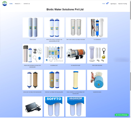 Designed Website featuring key sections and layout elements. showcasing Biotic Water Solutions, featuring services and solutions for water management and sustainability.